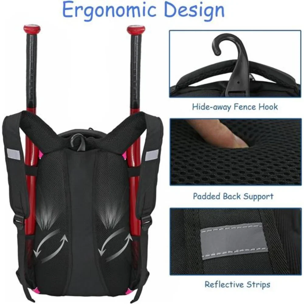 Youth Baseball Bag - Bat Backpack for Baseball, T-Ball & Softball Equipment